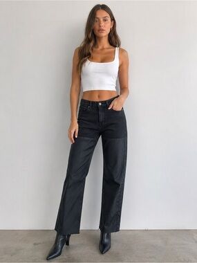 PrettyLittleThing TwoTone Black Denim Contrast Panel Jeans US 4